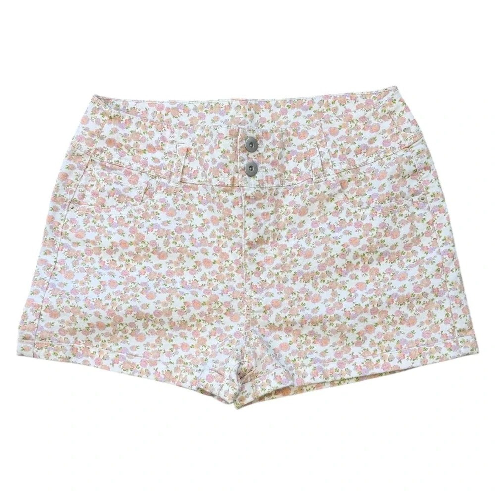 NO BOUNDARIES Women Floral Print High‎ Waist Denim Shorts Size 17